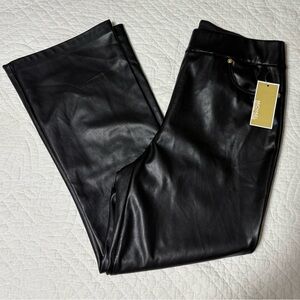 NWT Michael Kors Black Faux Leather Cropped Flare Pull-On Trousers